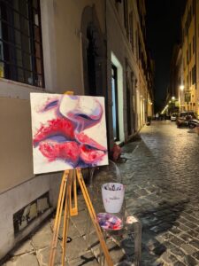 Close-up of "Romeo and Juliet" kiss painting from Anfissa Vassé's live performance